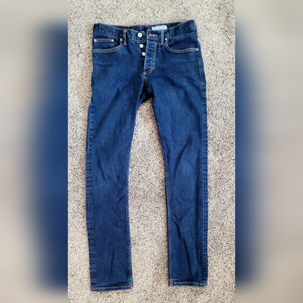 Gustin Slim Fit Raw Denim Jeans - Size 33 Button Fly Made In USA 116699